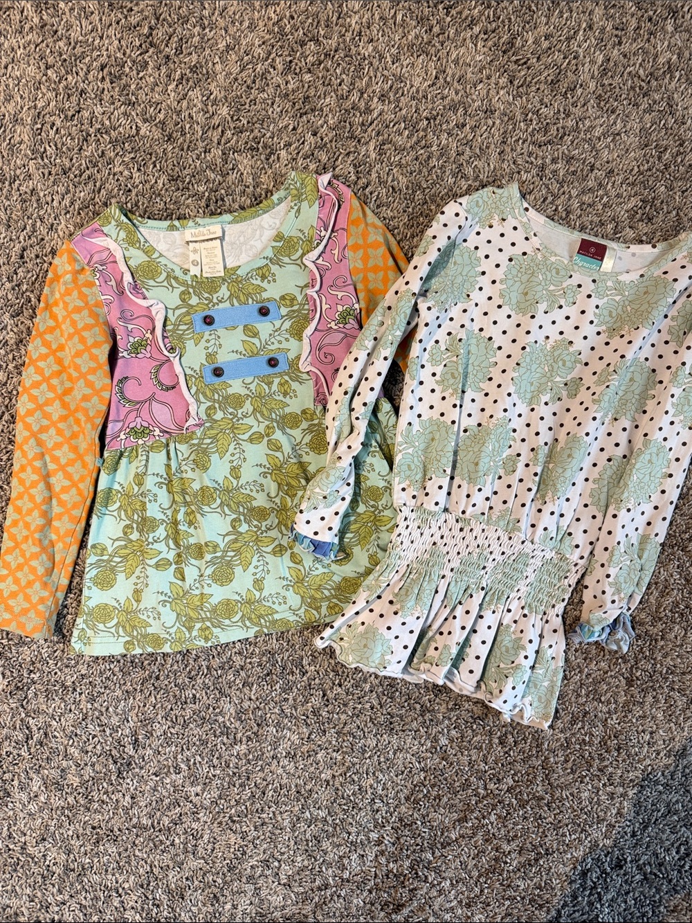 Matilda Jane Girls' Long Sleeve Mixed Print Tops - Mint, Orange & Pink